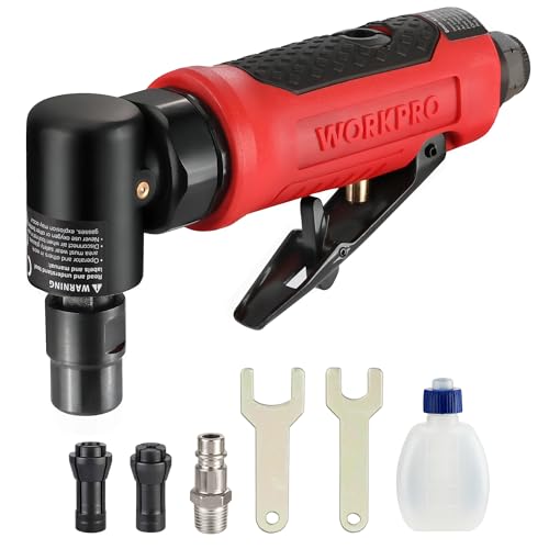 WORKPRO Druckluft Stabschleifer 90° Winkel Schleifer 1/4" (6,3mm) Druckluftschleifer, Druckluft Winkelschleifer für Metall, Holz, Kunststoff, Drehzahl: 20000 U/min von WORKPRO