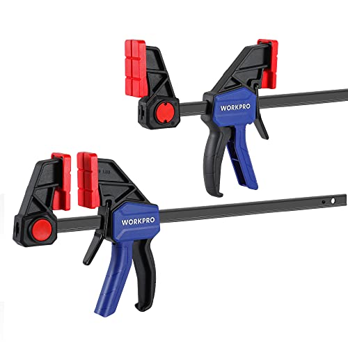 WORKPRO Einhandzwingen Set Profi 2 Stück mit höherer Spannkraft, Spannweite 305mm Dehnbereich 175mm - 485mm Spannkraft 136kg, Schraubzwingen Spanner aus Stahl und Nylon für präzises Fixieren von WORKPRO