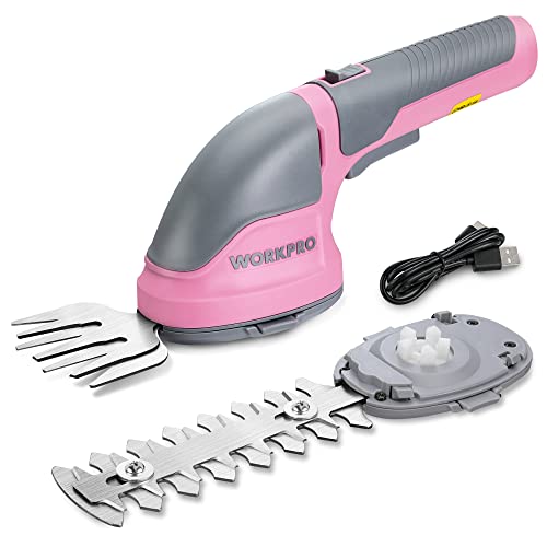 WORKPRO Gartenschere Akku 3,6V, handliche Grasschere und Strauchschere elektrisch mit 2 Messern 2.000mAh Akku und Typ C Kabel, 2 in 1 Rasenkantenschneider Schnittbreite 7.5cm, Schnittlänge 12cm von WORKPRO