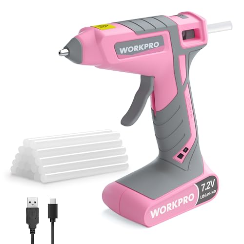 WORKPRO Heißklebepistole Akku 7,2V, Kabellos & mit Kabel Verwendbar, Akku Klebepistole mit 20 Klebesticks, 30s schnelle Aufheizung, Schnelle Klebstoffabgabe, USB-C-Aufladung, für Handwerk, Dekoration von WORKPRO