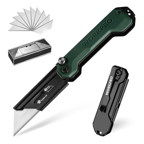 WORKPRO Klappmesser Universalmesser, Cuttermesser, Taschenmesser mit Schnellwechselmechanismus, G10-Griff, mit 10 zusätzlichen SK5-Klingen, Ideal zum Schneiden von Leder, PVC, Papier, Grün WORKPRO Klappmesser Universalmesser, Cuttermesser, Taschenmesser mit Schnellwechselmechanismus, G10-Griff, mit 10 zusätzlichen SK5-Klingen, Ideal zum Schneiden von Leder, PVC, Papier, Grün von WORKPRO