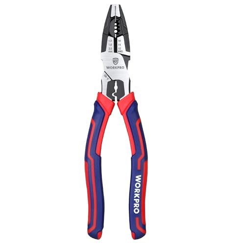 WORKPRO Kombizange 200mm Multifunktionale Kombinationszange mit Abisolierzange/Drahtcrimper/Drahtschneider zum Kabelschneiden Abisolieren Crimpen für Werkstatt, Haushalt von WORKPRO