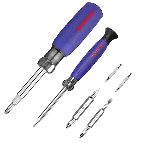 WORKPRO Multi Schraubendreher Set 2 tlg., 6-in-1 Umsteckschraubendreher und 4-in-1 Präzision Schraubenzieher mit Kreuz/Schlitz wechselbare Multibits für Heimwerker, Feinmechanik, DIY von WORKPRO