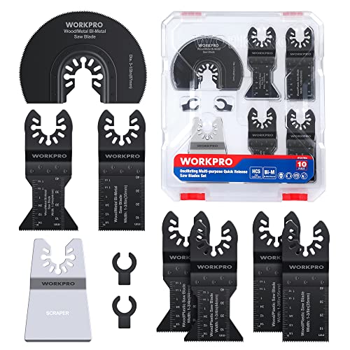 WORKPRO Oszillierendes Sägeblatt Set Multitool Zubehör, 10tlg. Oszillierende Klingen Sägeblätter Kit Oszillierwerkzeug Zubehör Set, Schneiden von Holz, Nägeln, Metall, Kunststoff von WORKPRO