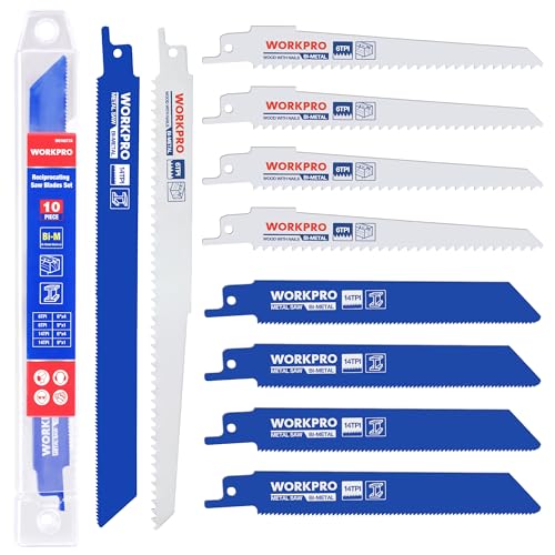 WORKPRO Säbelsägeblätter Set 10-teilig aus Bi-Metall, 152mm/230mm, Sägeblätter zum Schneiden von Metall, Holz mit Nägeln, Holz, Kunststoff, mit Aufbewahrungsbox, Kompatibel mit gängigen Säbelsägen von WORKPRO
