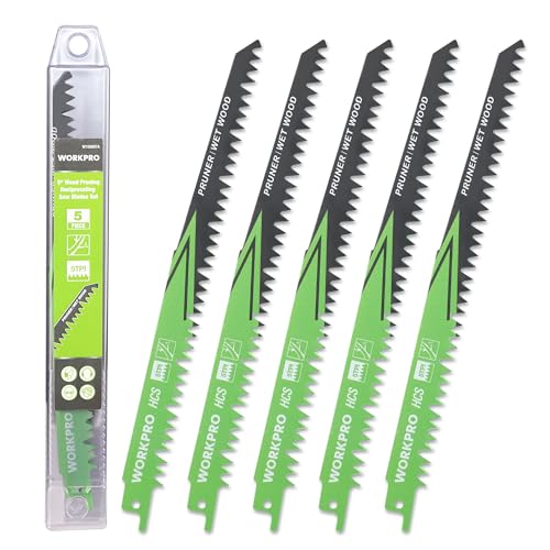 WORKPRO Säbelsägeblätter Set 5-teilig, Sägeblatt 230mm 5TPI aus HCS, zum Schneiden vom Zweigen, Kompatibel mit gängigen Säbelsägen WORKPRO Säbelsägeblätter Set 5-teilig, Sägeblatt 230mm 5TPI aus HCS, zum Schneiden vom Zweigen, Kompatibel mit gängigen Säbelsägen von WORKPRO
