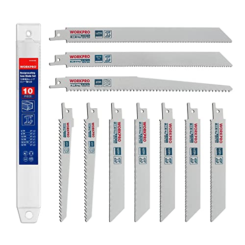 WORKPRO Sägeblätter Set,10-tlg. Säbelsägeblätter 150/230mm aus BIM/HSS 6-18 TPI für Holz und Metall mit Kunststoffbox von WORKPRO