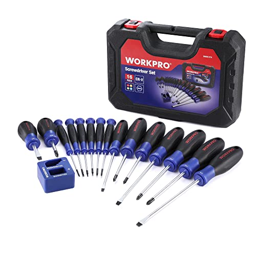 WORKPRO Profi Schraubendreher Set Magnetisch & Mini Schraubenzieher Set Präzisions (SL/PH/Torx/PZ) aus Cr-V inkl. Koffer und rutschfester Griff 16St. geeignet für Heimwerker und Fein-Mechaniker von WORKPRO