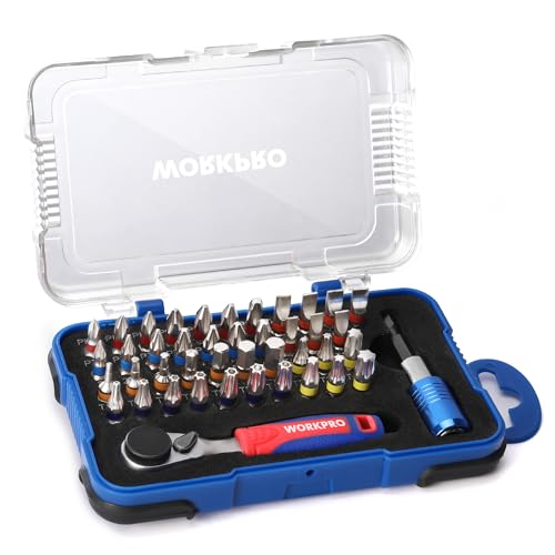 WORKPRO Schrauberbit Set 43tlg. mit Mini-Umschaltknarre 1/4" Antrieb,Umschaltbare Ratsche 60 Zähne, Schrauberbit Satz mit Ratsche und Schnellwechselbithalter für Gadgets, Autos, Häuser, Maschinen von WORKPRO