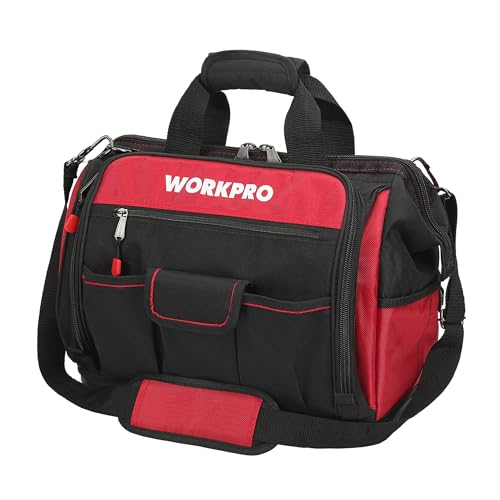 WORKPRO Elektriker Wasserdichte Werkzeugtasche Profi, weite Öffnung & große Kapazität 42CM/16" aus 1680D Polyester, Schultergurt verstellbar, Multifunktion für Heimwerker Handwerker von WORKPRO