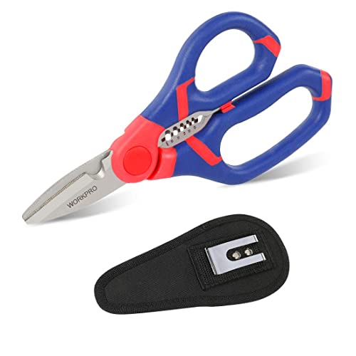 WORKPRO 2 in 1 Elektrikerschere Kabelschere Universalschere, Multi Schere Multifunktionen mit Abisolierzange, 152MM, Universalschere aus Edelstahl von WORKPRO