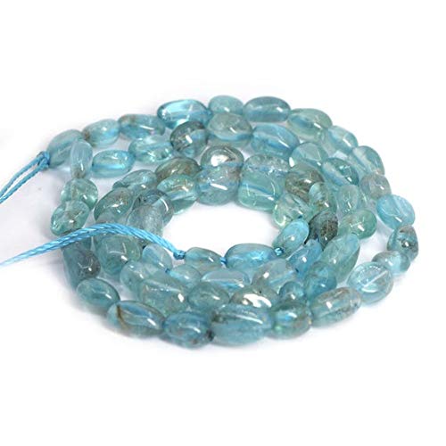 WORLD WIDE GEMS Beads GEMSTONE 0104 Natural Aqua Blue Clear Apa Pebble Chips Loose Gemstone Beads 40 cm Lang 5-6 mm Code-HIGH-34012, Edelstein Metall Stein von WORLD WIDE GEMS