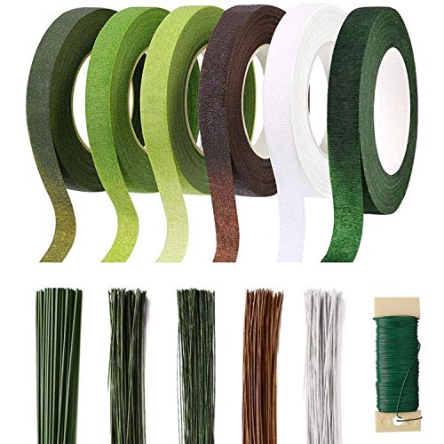 Blumen-Arrangement-Set – Floral Tape und Blumendraht, Set mit 6 Rollen Floral Tape Stiel und 220 Stück Floral Stem Draht Floral Wire (18/22/26 Gauge) für Bouquet Blumen Verpackung und Basteln von WORSY