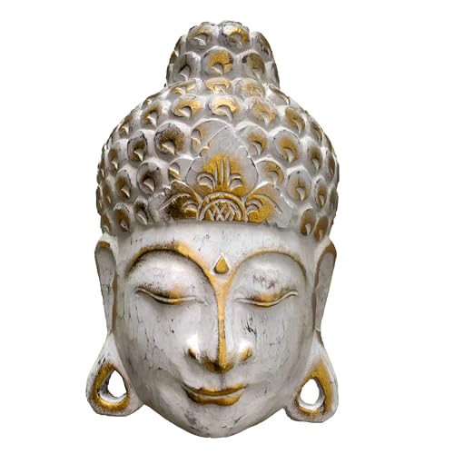 Buddha - Maske White Wash, handgearbeitete Holz-Maske aus Bali, Wandmaske, in 2 Größen, 25 und 35 cm (35 cm) von WORU
