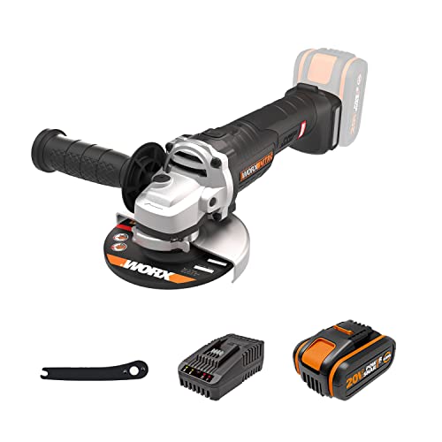 WORX WX812 NITRO Akku Winkelschleifer 20V - 125mm Scheiben-Durchmesser - 8500 U/min - leistungsstarke bürstenloser Motor - leicht & kompakt - Rüchschlagschutz - inkl. 4Ah Akku & 2A Ladegerät von WORX