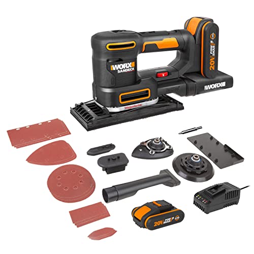 WORX 18V (20V MAX) Akku-Multischleifer WX820.2, PowerShare, volle Schleiffunktion, werkzeugloses System, Drehzahlregelung, effizient und kompakt, mehrere Zubehörteile von WORX