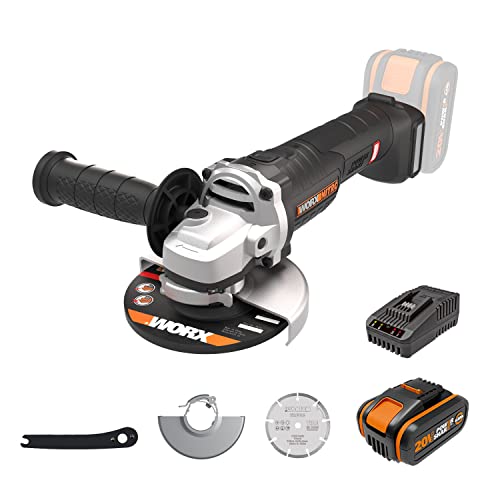 WORX NITRO 18V(20V MAX) Akku-Winkelschleifer WX812.1, PowerShare, Ø125 mm, 8500 U/min, Rückschlagschutz, Zusatzhandgriff, bürstenloser Motor, inkl. Akku und Ladegerät, Schleifscheiben von WORX