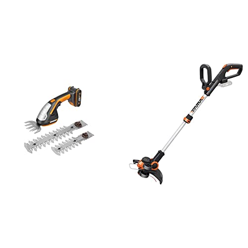 WORX 20V Gras- und Strauchschere WG801E mit Akku und Ladegerät, inkl. 3 Verschiedene Messer & WG163E.9 Akku Rasentrimmer 20V Kantenschneider Rasen – 2-in-1 Funktion: Rasentrimmer und Kantenschneider von WORX