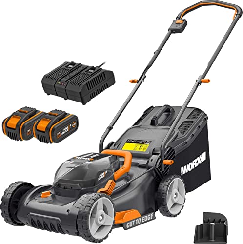 WORX Akku-Rasenmäher 40V (2 x 20V) MAX 40cm WG734E bis zu 500m², Powershare, 4,0Ah, IntelliCut Technologie, 20-70mm Schnitthöhen von WORX