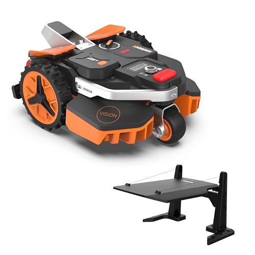 WORX Landroid Vision M550 Mähroboter WR205E für Gärten bis 550m², AI Rasenmäher Roboter ohne Begrenzungskabel, aktive Hindernisvermeidung mit KI-Technologie, Igelschutz + WA0825 Vision Garage von WORX