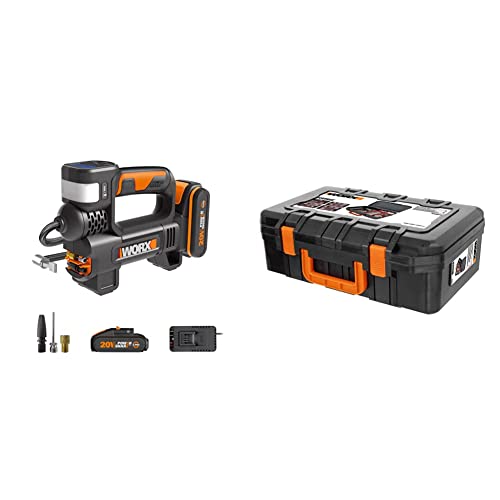 WORX - Luftkompressor und LED-Projektor, kabellos, 150 PSI – 20 V-2 Ah – WX092 & WA0071 Werkzeugkoffer aus robustem Kunststoff von WORX