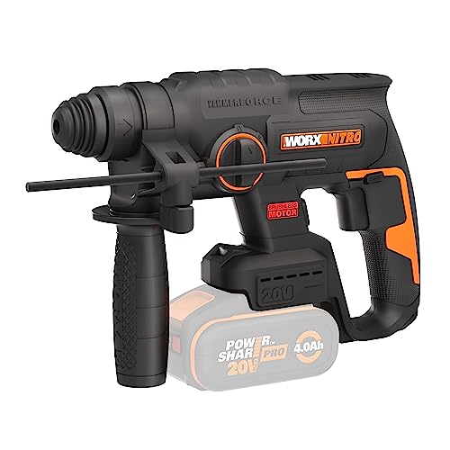 WORX NITRO WX381.9 Akku Bohrhammer 20V- bürstenloser Motor - multifunktionales Werkzeug zum Bohren, Hammerbohren & Meißeln - Komfort dank Anti-Vibration & ergonomisches Designs - ohne Akku & Ladegerät von WORX