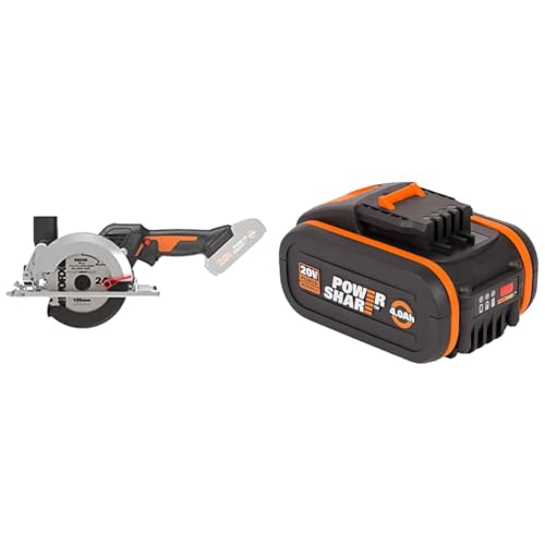 WORX NITRO WX531.9 Akku Kreissäge 20V – Leistungsstarke Bürstenlose Kreissäge & WA3553 Akku 20V – Wiederaufladbarer, leistungsstarker Akku mit integrierter Ladestandanzeige von WORX