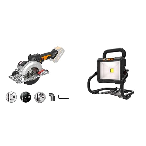 WORX NITRO WX531.9 Akku Kreissäge 20V – Leistungsstarke Bürstenlose Kreissäge & WX026.9 NITRO LED Akku Arbeitsleuchte 20V – 360 Grad schwenkbarer Baustrahler von WORX