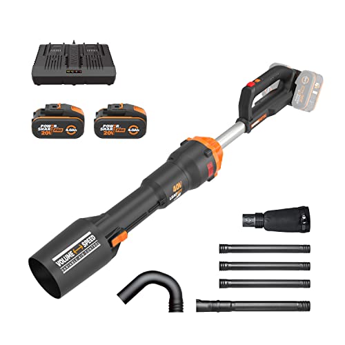 WORX Nitro 36V(40V MAX) Akku-Laubbläser WG585E.2, PowerShare, bürstenlos, DREI Geschwindigkeiten und Turbomodus, 266km/h Luftgeschwindigkeit, 1053m³/h Luftvolumen, leicht und kompakt von WORX