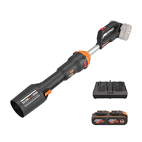 WORX Nitro 40V Akku-Laubbläser WG585E - bürstenloser Motor - 3 Geschwindigkeiten & Turbomodus - 266km/h Luftgeschwindigkeit - Luftmenge 1053m³/h - inkl. 2x4Ah Akkus & 4A Dual-Schnellladegerät WORX Nitro 40V Akku-Laubbläser WG585E - bürstenloser Motor - 3 Geschwindigkeiten & Turbomodus - 266km/h Luftgeschwindigkeit - Luftmenge 1053m³/h - inkl. 2x4Ah Akkus & 4A Dual-Schnellladegerät von WORX