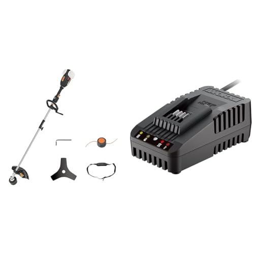 WORX Nitro WG186E.92 Akku Sense Rasentrimmer & Freischneider 40V (2x20V) & WA3880 Lithium, Akku Ladestation für Powershare Akkus – Akku Schnell-Ladegerät Universal für 20V Akkus, Schwarz von WORX