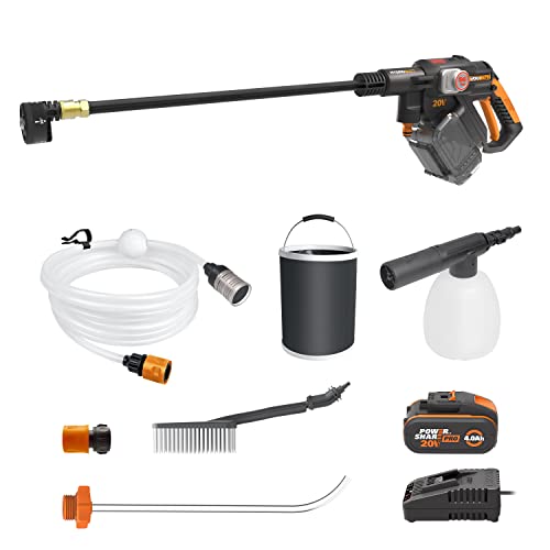 WORX Nitro WG633E.1 Profi Hydroshot Akku-Hochdruckreiniger 20V, Terrassenreinigung und Autoreinigung, Max. 56 Bar, 220L/H, mit Zubehör, PowerShare 4,0 Ah Akku & Ladegerät von WORX