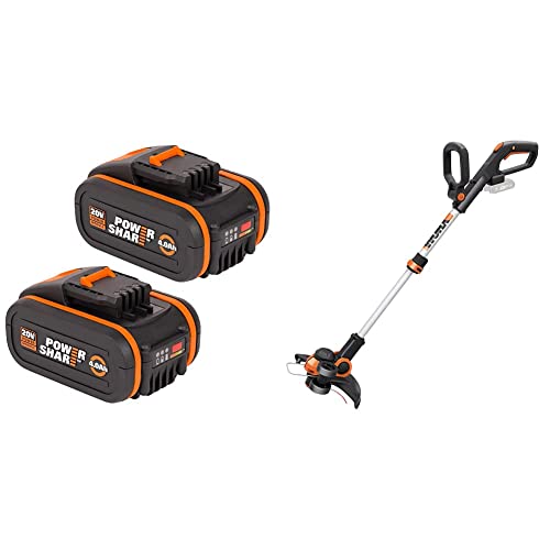 WORX WA3553.2 PowerShare 2 x 4000 mAh Werkzeugakkus 20V & WG163E.9 Akku Rasentrimmer 20V – Kantenschneider Rasen – 2-in-1 Funktion: Rasentrimmer und Kantenschneider von WORX