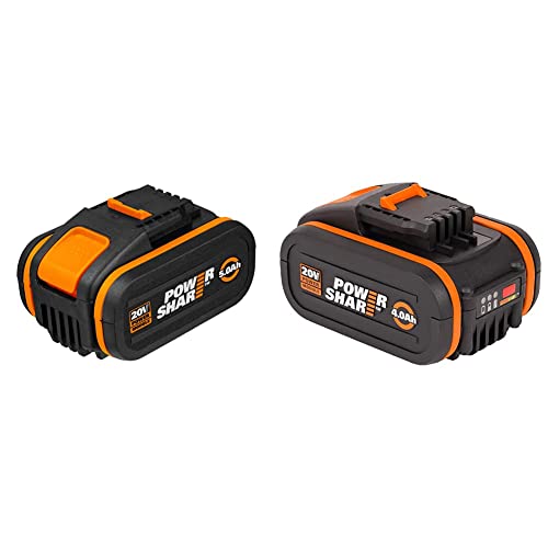 WORX WA3556 PowerShare Akku 20V – 5000mAh Li-Ion, wiederaufladbar & WA3553 Akku 20V – Wiederaufladbarer, leistungsstarker Akku mit integrierter Ladestandanzeige– 4000 mAh Li-Ion Akku PowerShare von WORX