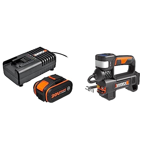 WORX WA3604 PowerShare Akku mit Akku Ladestation Set & 20V Akku-Multifunktions-Luftpumpe WX092.9 ohne Akku und Ladegerät, Schwarz von WORX