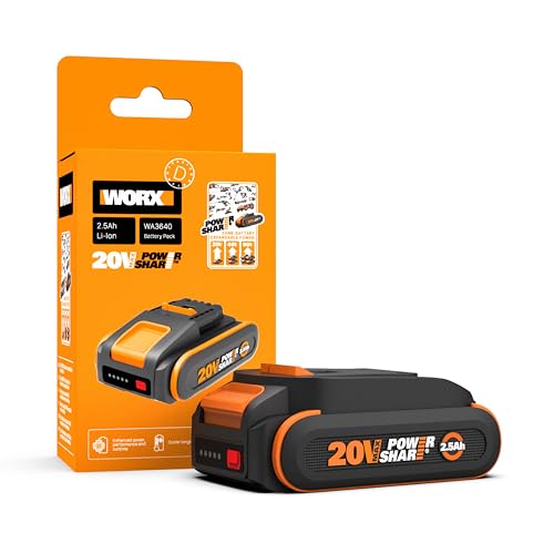 WORX WA3640 Original PowerShare Akku 20V - 2500mAh Li-Ion, wiederaufladbarer - kompakter Akku mit höher Sicherheit & längerer Laufzeit - mit LED Ladestandanzeige - kompatibel für alle WORX Geräte von WORX
