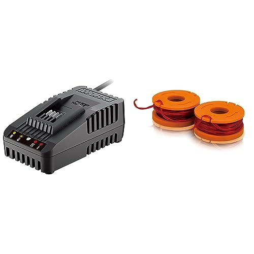 WORX WA3880 Akku Ladestation – Akku Schnell-Ladegerät & WA0004.1 Rasentrimmer Faden für alle 20V WORX Rasentrimmer von WORX