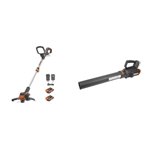 WORX WG163E Akku Rasentrimmer 20V & WG547E.9 Akku-Laubbläser Turbine 20V - höhe Leistung mit Turbinen-Technologie von WORX