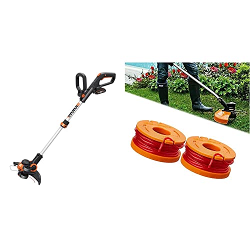 WORX WG163E.1 20V Akku-Rasentrimmer –​​ Inkl. Li-Ion Akku, Ladestation, Spule, Sicherheitsschutz & WA0004.1 Rasentrimmer Faden für alle 20V WORX Rasentrimmer – Ø 1,65mm, 3m Länge – 2er Set von WORX