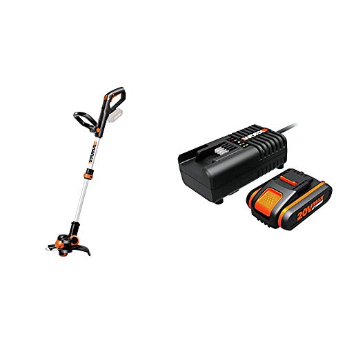 WORX WG163E.9 Akku Rasentrimmer 20V – Kantenschneider Rasen – 2-in-1 Funktion: Rasentrimmer und Kantenschneider & WA3601 Akku mit Ladegerät Set: 20V 2000mAh Li-Ion Akkubatterie & Akku Ladestation von WORX