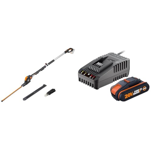 WORX WG252E.9 Akku Teleskop-Heckenschere - leicht und bequem - Ohne Akku & Ladegerät & WA3601 PowerShare Akku mit Ladegerät Set von WORX