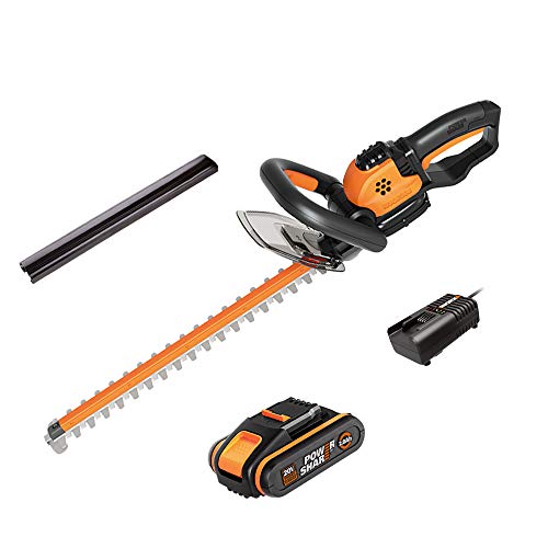 WORX WG261E Akku-Heckenschere 20V, 45cm Schwertlänge, Zahnabstand 16mm, Doppelaktionsklinge, dreifach Einstellbarer Sicherheitshandgriff (inkl. 2Ah PowerShare Akku & Ladegerät) von WORX