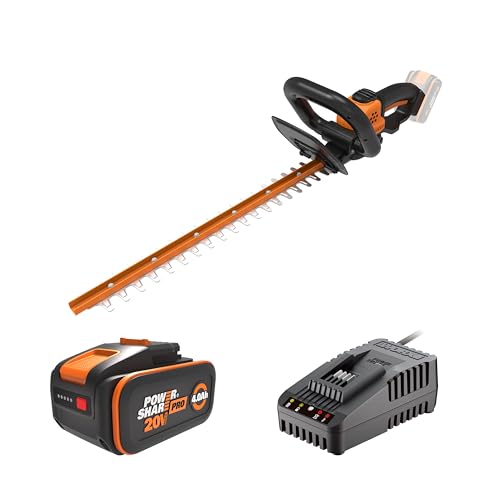 WORX WG261E Akku-Heckenschere – Hecken- und Strauchschere mit 44 cm Schwertlänge – 16mm Zahnabstand – Ideal für hohe Hecken – leicht & kompakt – PowerShare kompatibel – inkl. 4Ah Akku & Ladegerät von WORX