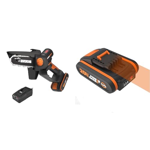 WORX WG325E NITRO Profi Mini Akku-Kettensäge 20V Einhand Ast-Säge starker Brushless Motor 12cm Schnittlänge leicht & Ladegerät & WA3551.1 PowerShare Akku 20V 2000mAh Li-Ion von WORX