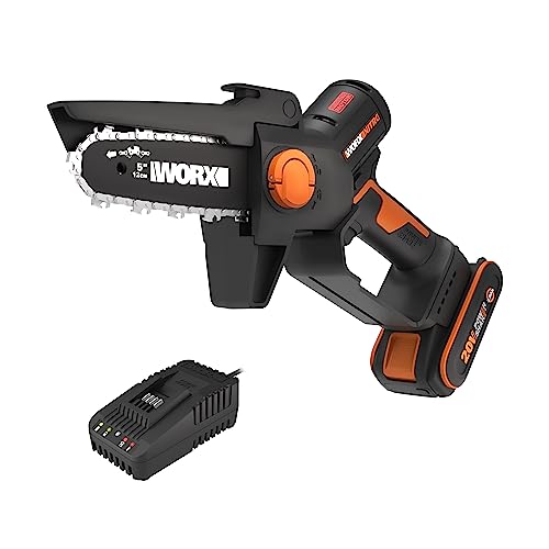 WORX WG325E NITRO Profi Mini Akku-Kettensäge 20V - Einhand Ast-Säge - starker Brushless Motor - 12cm Schnittlänge - leicht & kompakt - automatische Kettenschmierung - inkl. 2Ah Akku & Ladegerät von WORX