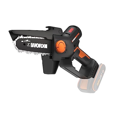 WORX WG325E.9 Nitro Profi Mini Akku-Kettensäge 20V, Einhand Ast-Säge, Brushless Motor, 5650 /min, 12cm Schwertlänge, leicht & kompakt, automatische Kettenschmierung (ohne Akku & Ladegerät) von WORX
