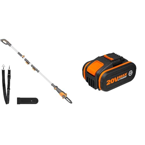 WORX WG349E.9 Akku Teleskop-Hochentaster 20V – Ohne Akku & Ladegerät & WA3553 Akku 20V – Wiederaufladbarer, leistungsstarker Akku mit integrierter Ladestandanzeige – 4000 mAh Li-Ion Akku PowerShare von WORX