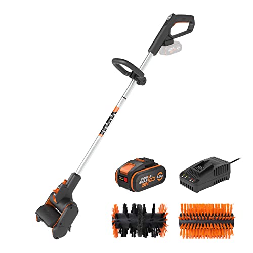 WORX WG441E Akku-Multi-Bürste 20V -multifunktionale Oberflächenbürste für Stein-& Holfzflächenreinigung & Unkrautentfernung -integrierter Wasseranschluss - inkl. 4Ah PowerShare Akku & Schnellladegerät von WORX