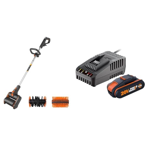 WORX WG441E.9 Akku-Multi-Bürste 20V -multifunktionale Oberflächenbürste & WA3601 PowerShare Akku mit Ladegerät Set - 20V 2000mAh Li-Ion Akkubatterie & Akku Ladestation von WORX