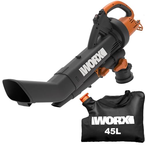 WORX WG505E Trivac Laubbläser & Laubsauger 3000 W – 3-in-1 Funktion als Laubbläser, Laubsauger & Mulcher - 335km/h Blasgeschwindigkeit - 600m³/h Saugvolumen – inkl. 45L Fangsack & 12,5 m Kabel von WORX